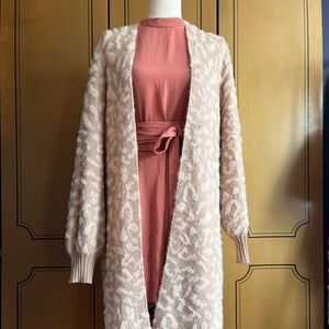 Pink leopard print fuzzy cardigan with lurex